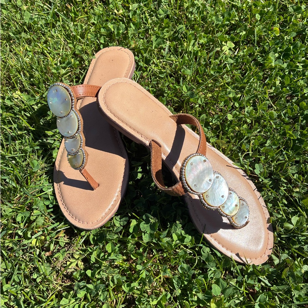 Brown Sandals with Mother of Pearl Accent
Size 8, Worn once